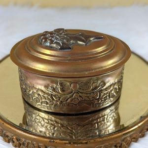 RARE Brass Christmas Trinket Box Jewelry Made In India Holly Berries Holiday